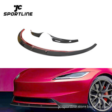 3PCS/SET Dry Carbon Fiber Front Bumper Lip with Splitters for Tesla Model 3 2023